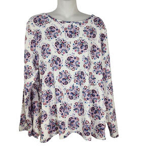 Talbots Womens Top Tee Size 2X Multicolor Long Sleeve Pullover Floral Round Neck